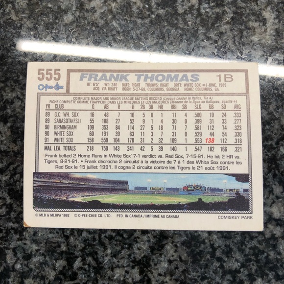 Frank Thomas O Pee Chee 1992 #555 baseball card!!! - Picture 2 of 2